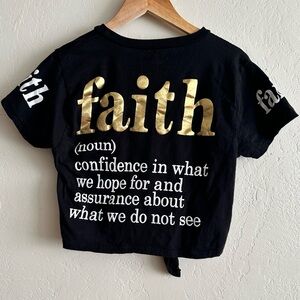 Faith On Fire Black White and Gold Graphic Middle Tie Tee Casual Statement Shirt
